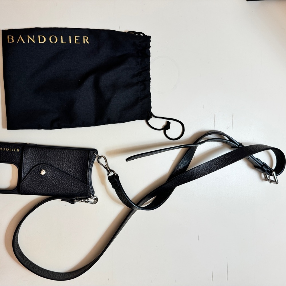 Bandolier Black Leather Phone Crossbody